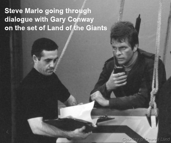 Steve Marlo on the set of Land of the Giants going through dialogue with Gary Conway