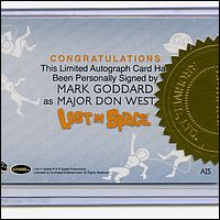 Mark Goddard Autographed Card Back