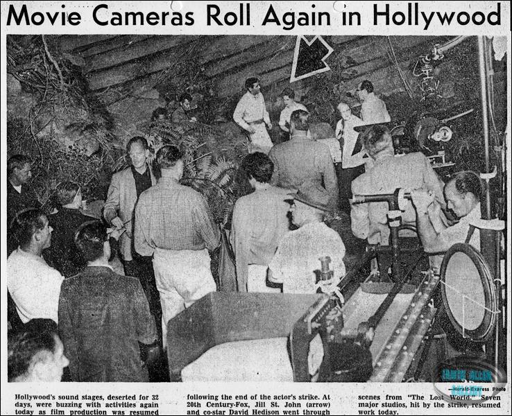 Clipping showing filming on the set of Lost World