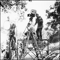 Irwin Allen on the set of The Swarm