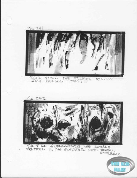 Scenes 241 to 242 - Fire surrounds people in elevator