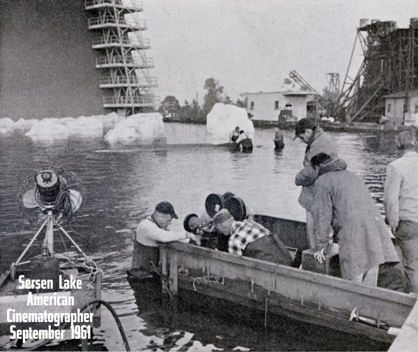 Filming the 1961 movie Voyage to the Bottom of the Sea on the Sersen Lake on the Fox Backlot