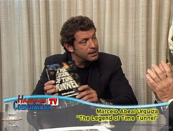 Marcelo Abeal on television discussing The Legend of the Time Tunnel