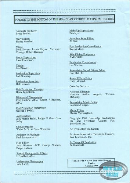 Seaview Fact Sheet 12 - Season Three Technical Credits