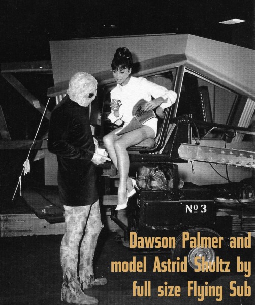 Dawson Palmer and model Astrid Shultz behind the scenes with the full size Flying Sub